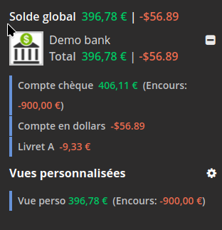 Capture d'écran montrant les vues dans le menu latéral