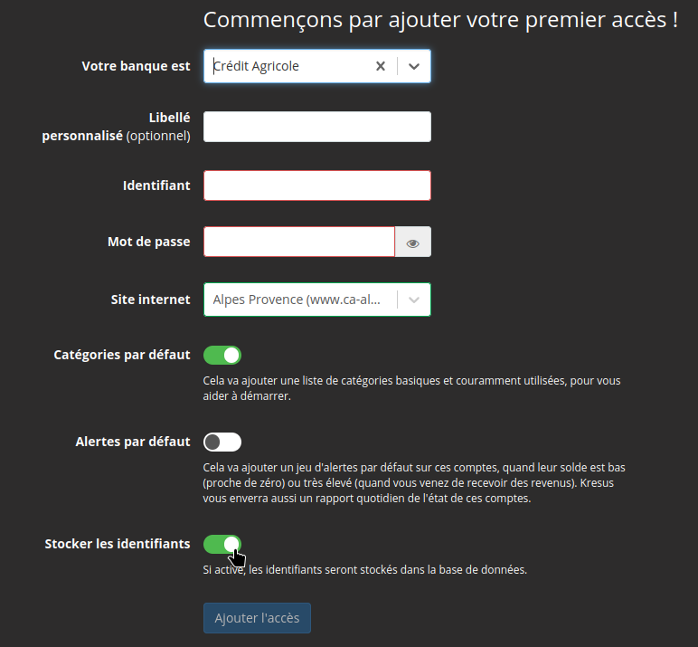 Capture d'écran montrant la case à cocher "Stocker les identifiants"
